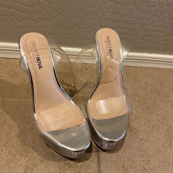 Fashion Nova Transparent and Silver Heels - Picture 1 of 6